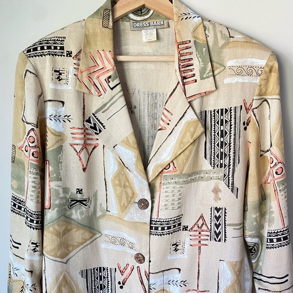 Dress Barn Abstract Design Linen Womans Blazer Size Large - Picture 9 of 17
